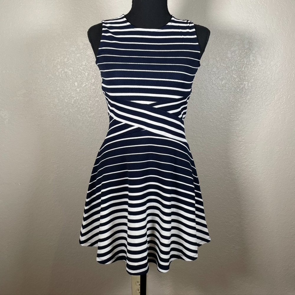 MONTEAU GIRLS • Navy Blue & White Stripe • Fit/Flare Dress • Size 12